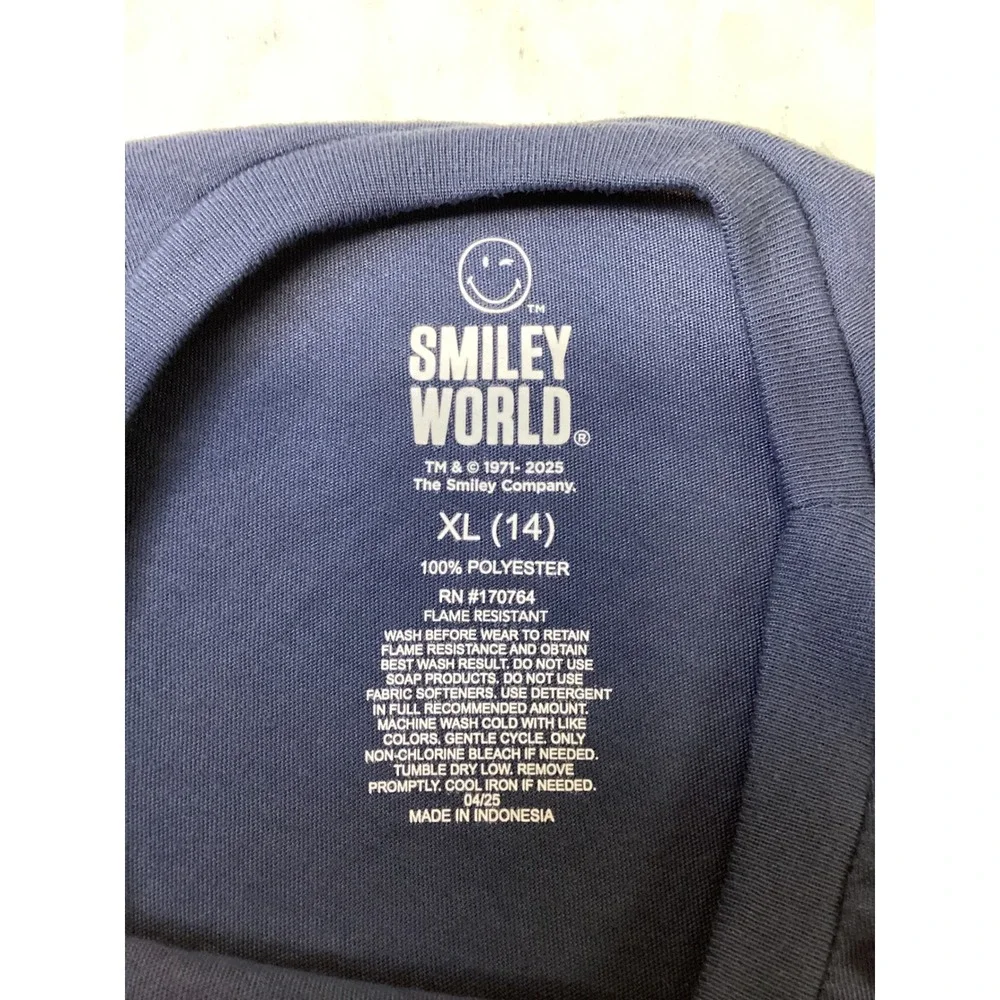 SmileyWorld‎ Kids Navy Blue Tis The Season Santa Hat Pajama Top XL 14 NWT